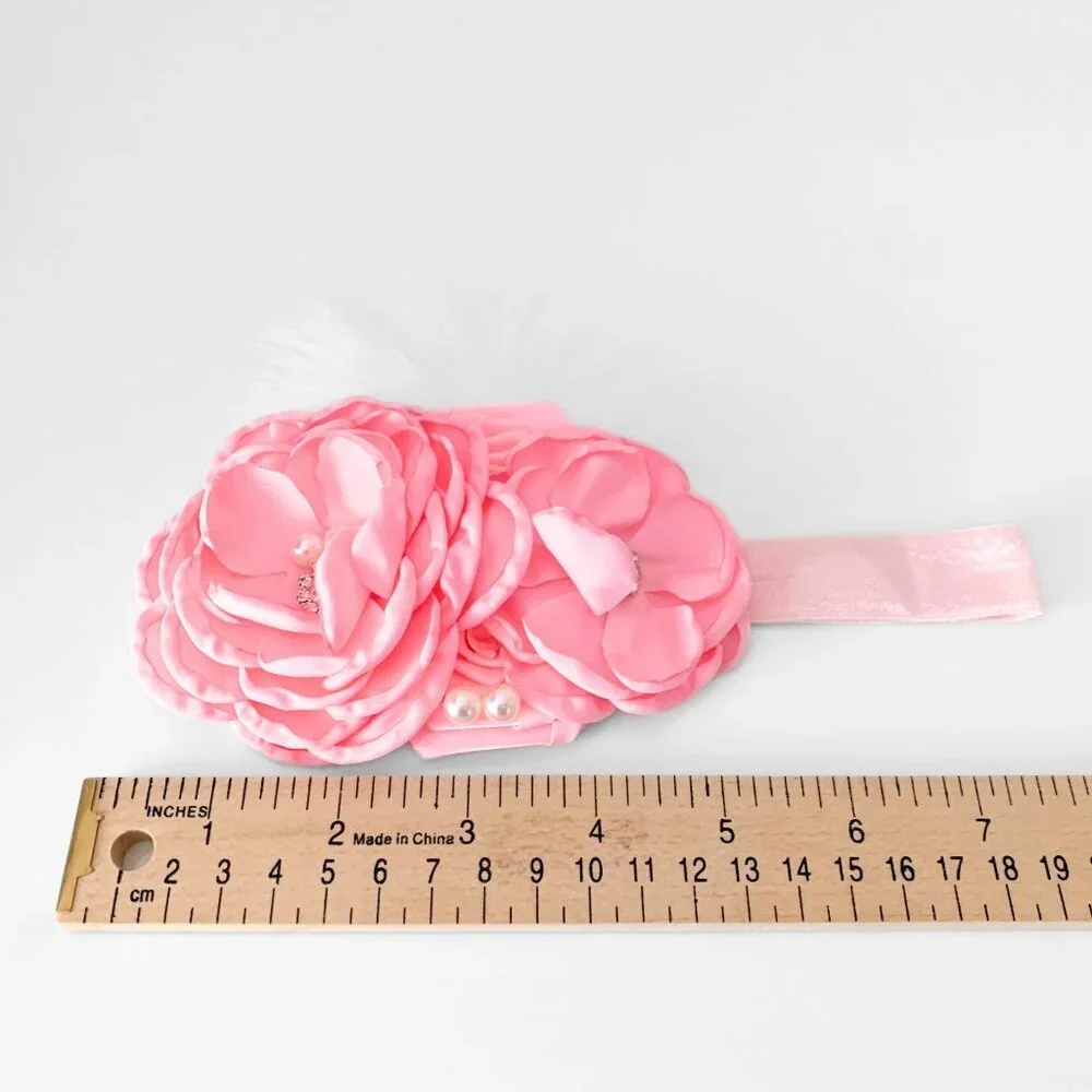 NWT Pretty Vintage Inspired Girls Headband Floral Beaded Feathers Pink OS